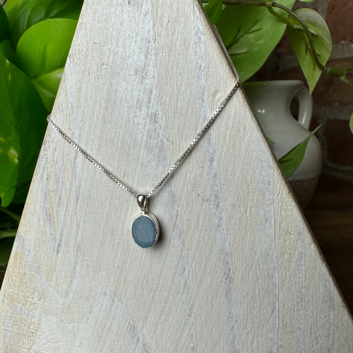 Australian Opal Bezel Pendant Necklace with 16-18" Adjustable sterling silver Chain