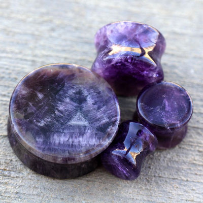 Authentic Gemstone Saddle Plugs-From 2GA to 1 inch
