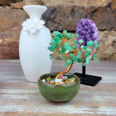 Aventurine Gemstone Tree in Ceramic Bowl