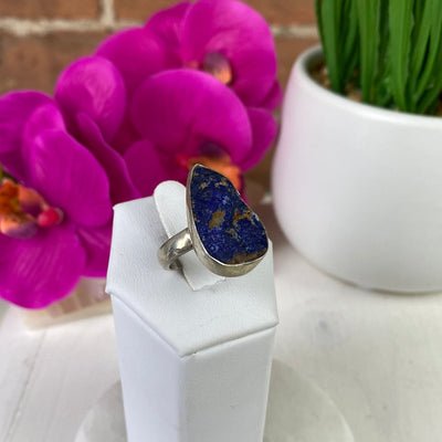 Azurite Druzy sterling silver Ring with Adjustable Band