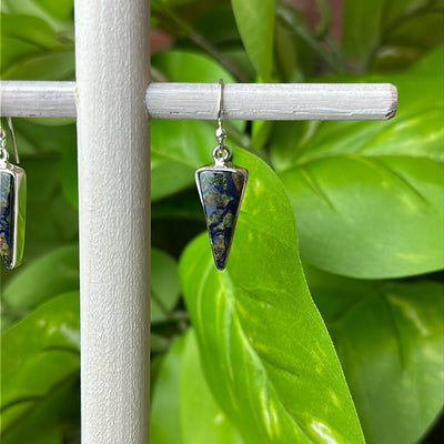Azurite Malachite Polished Freeform Earrings in sterling silver