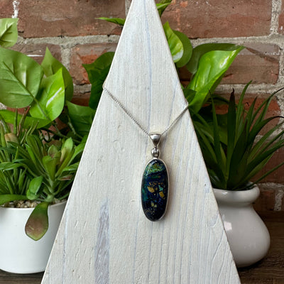 Azurite Malachite Polished Freeform Pendant in sterling silver (approximately 0.5" w)