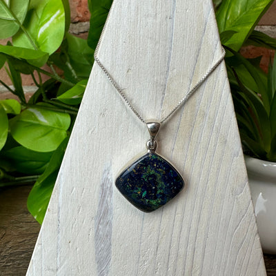 Azurite Malachite Polished Freeform Pendant in Sterling Silver (approximately 0.5" w)