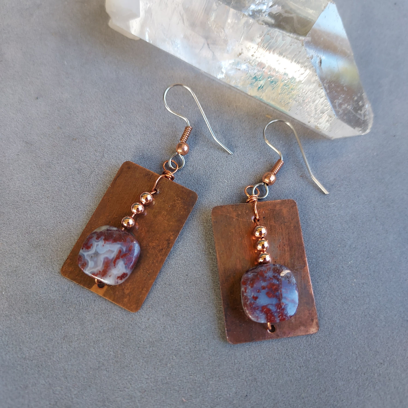 "Balance & Harmony" Laguna Lace Agate & Copper Earrings - Artisan Made