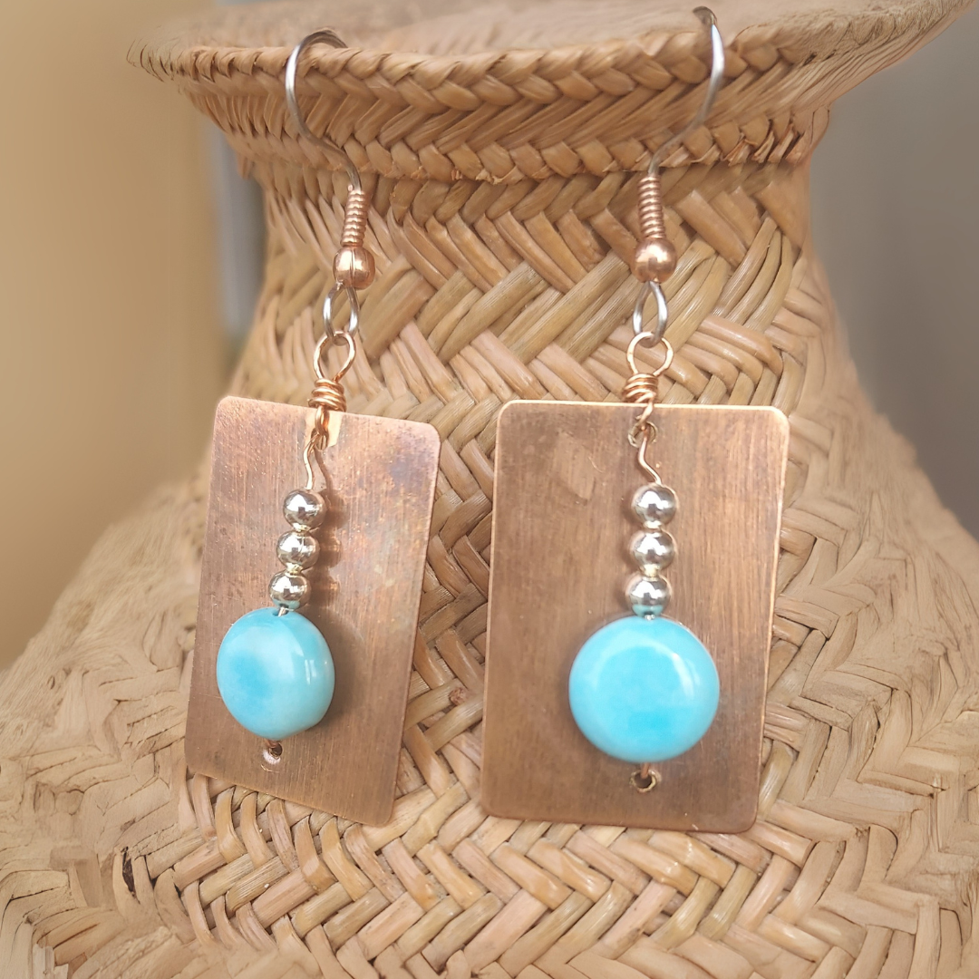 "Be Protected" Turquoise Howlite & Copper Earrings - Artisan Made