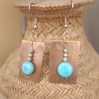 "Be Protected" Turquoise Howlite & Copper Earrings - Artisan Made