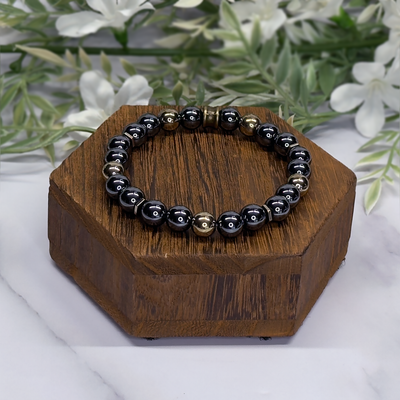 Black Hematite and Gold Titanium Pyrite Stretch Bracelet – Artisan Made