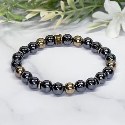 Black Hematite and Gold Titanium Pyrite Stretch Bracelet – Artisan Made