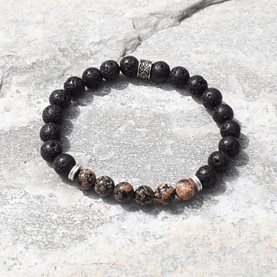 Black Lava and Red Snowflake Obsidian men Bracelet - Artisan Made