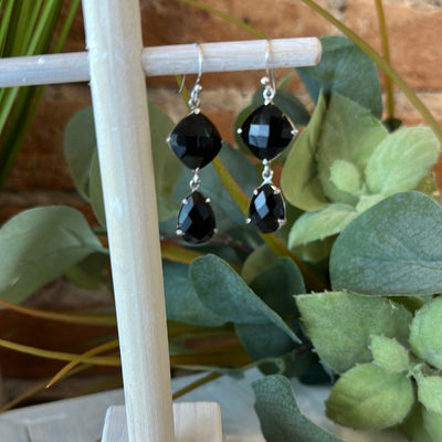 Black Onyx Double Drop Earrings w/ sterling silver Prongs