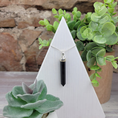 Black Onyx Point Pendant w/Sterling Silver Cap