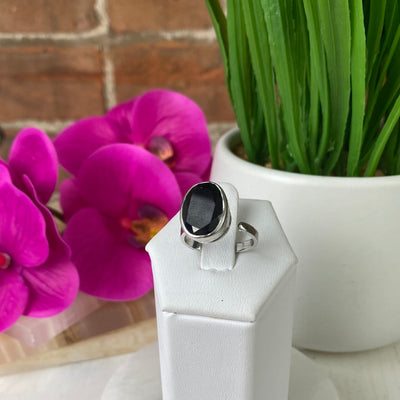 Black Spinel Bezel sterling silver Ring .25 to .5" (Adjustable or Sized)