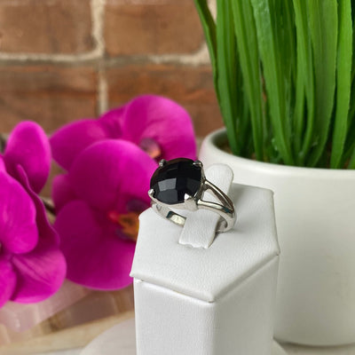 Black Spinel Bezel sterling silver Ring .25 to .5" (Adjustable or Sized)