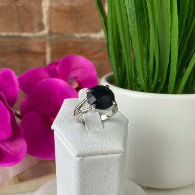 Black Spinel Bezel sterling silver Ring .25 to .5" (Adjustable or Sized)