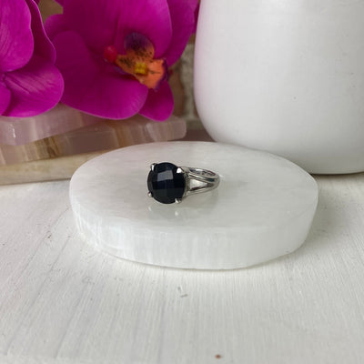 Black Spinel Bezel sterling silver Ring .25 to .5" (Adjustable or Sized)