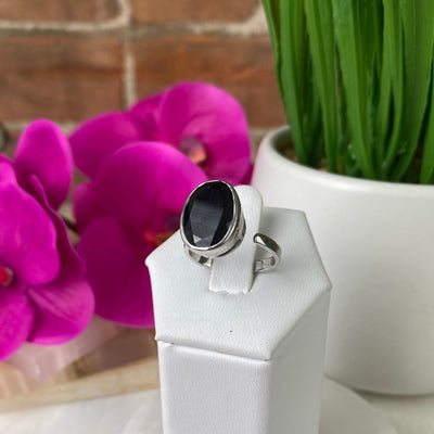 Black Spinel Bezel sterling silver Ring .25 to .5" (Adjustable or Sized)
