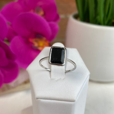 Black Spinel Cut sterling silver Ring (sized) -Square Cut