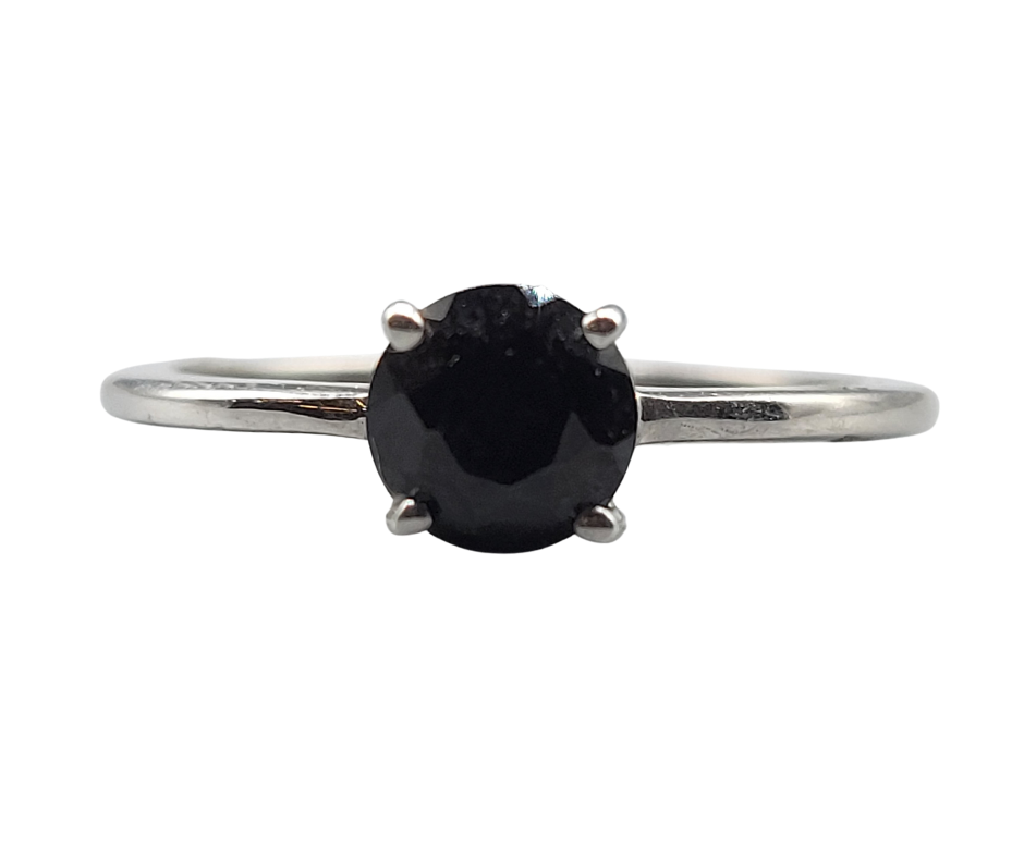 Black Spinel Round Cut Prong Ring in sterling silver