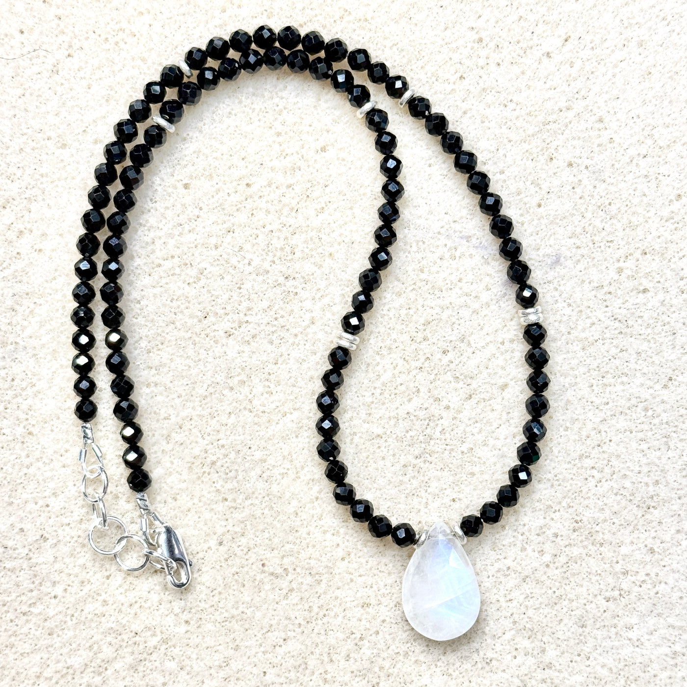 Black Spinel and Moonstone Necklace - Artisan Made