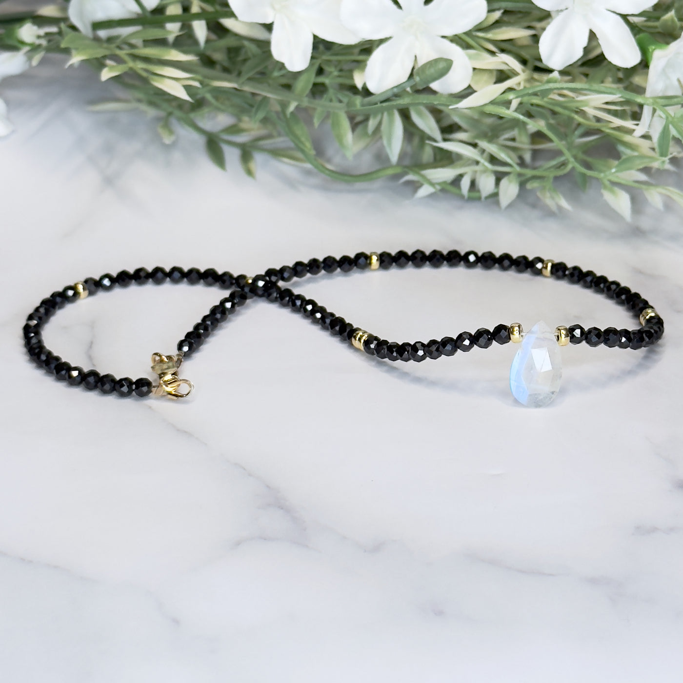 Black Spinel and Moonstone Necklace - Artisan Made