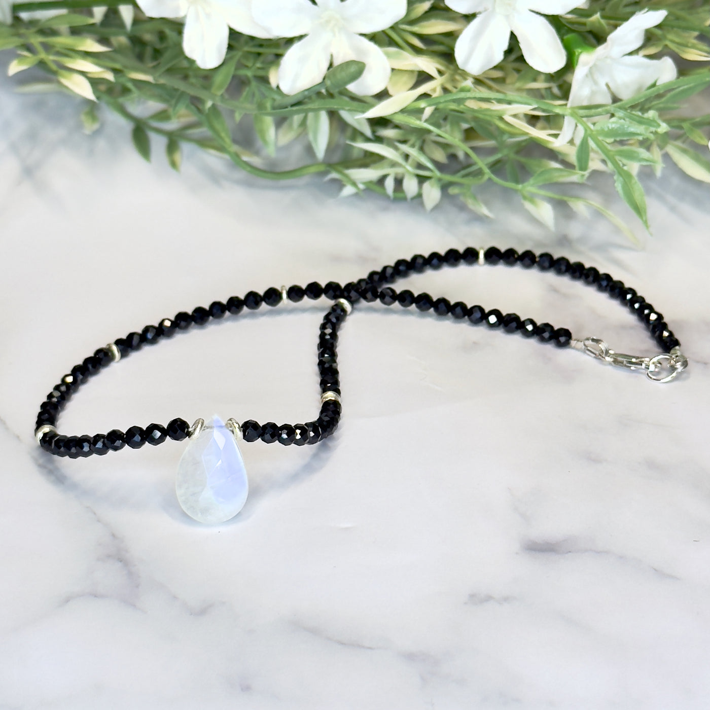 Black Spinel and Moonstone Necklace - Artisan Made