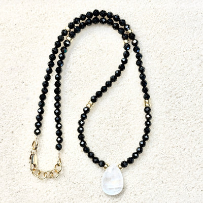 Black Spinel and Moonstone Necklace - Artisan Made