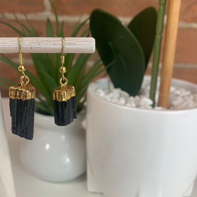 Black Tourmaline Earrings-Silver or Gold