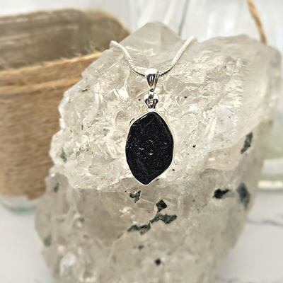 Black Tourmaline Freeform Bezel Set sterling silver Pendant