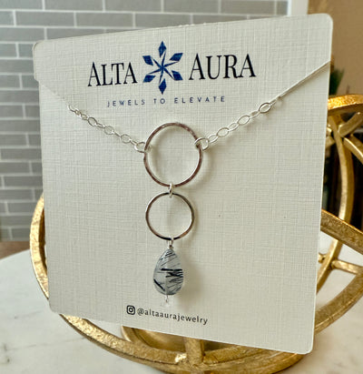Black Tourmaline Quartz Hoop Necklace-Artisan Made