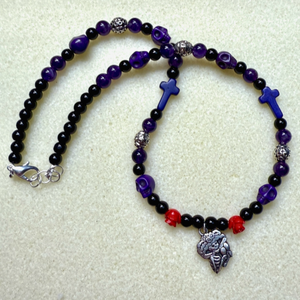 Black and Purple Day of the Dead Necklace - Artisan Made