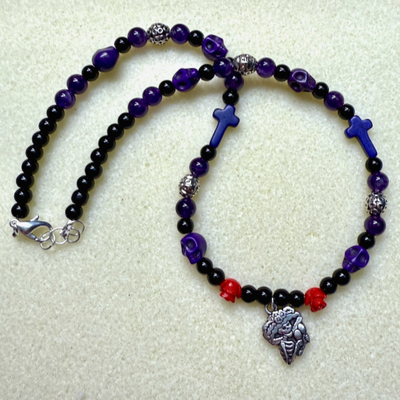 Black and Purple Day of the Dead Necklace - Artisan Made