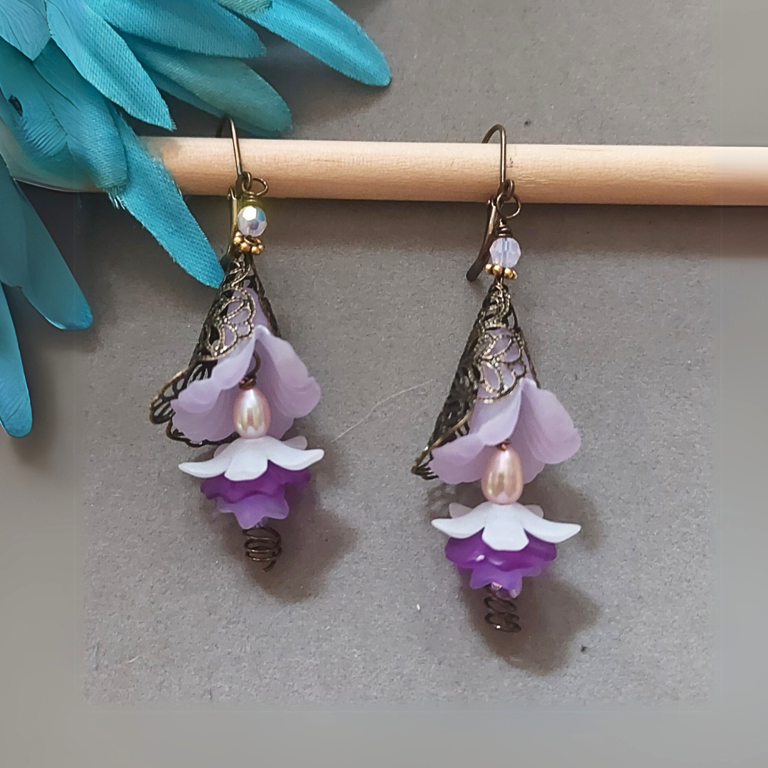 "Blossom" Pearl & Lily Filigree Earrings - Artisan Made