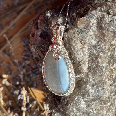 Blue Lace Agate Handmade Wire Wrapped Necklace - Artisan Made