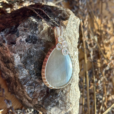 Blue Lace Agate Handmade Wire Wrapped Necklace - Artisan Made