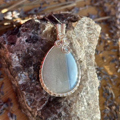 Blue Lace Agate Handmade Wire Wrapped Necklace - Artisan Made