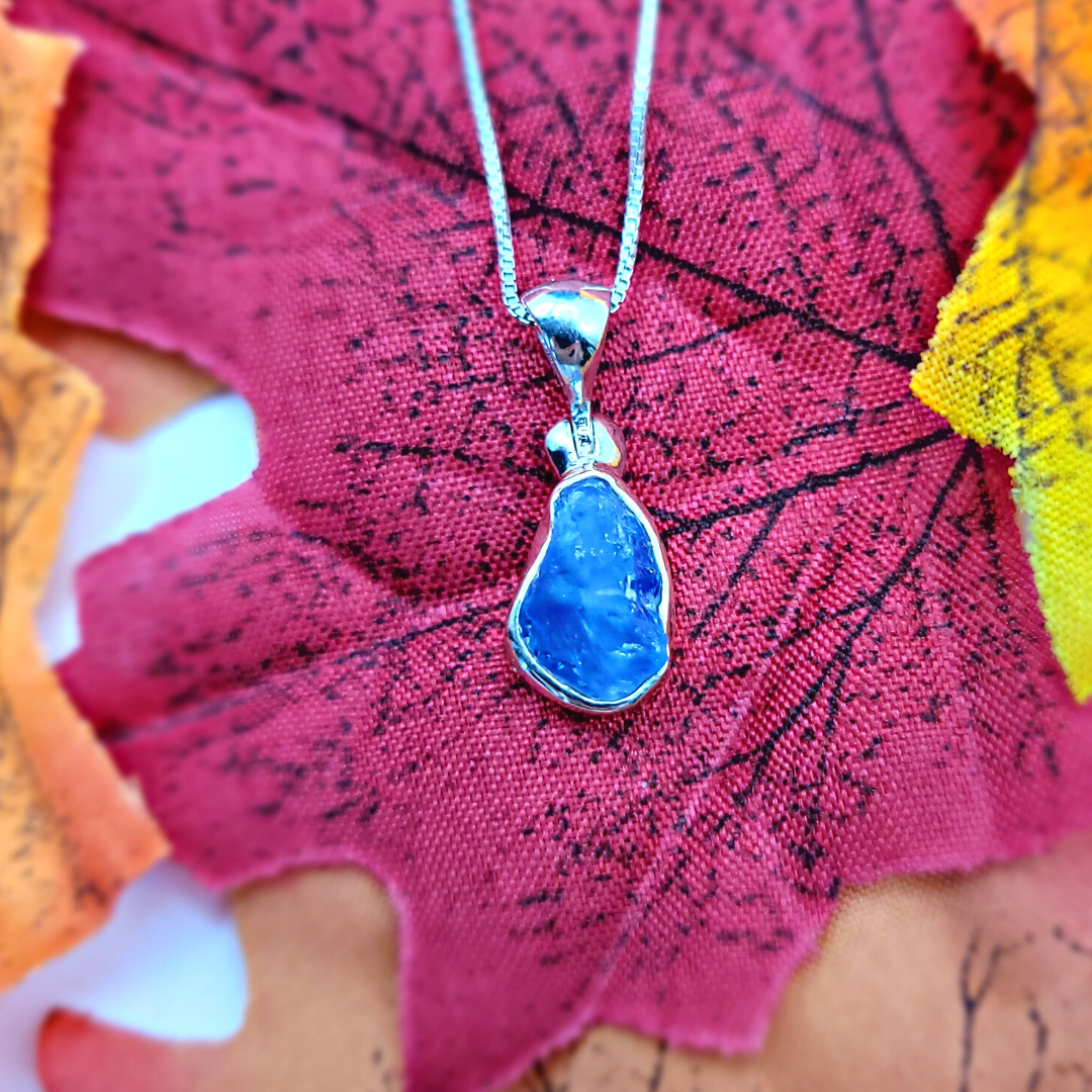 Blue Sapphire Bezel Set sterling silver Pendant