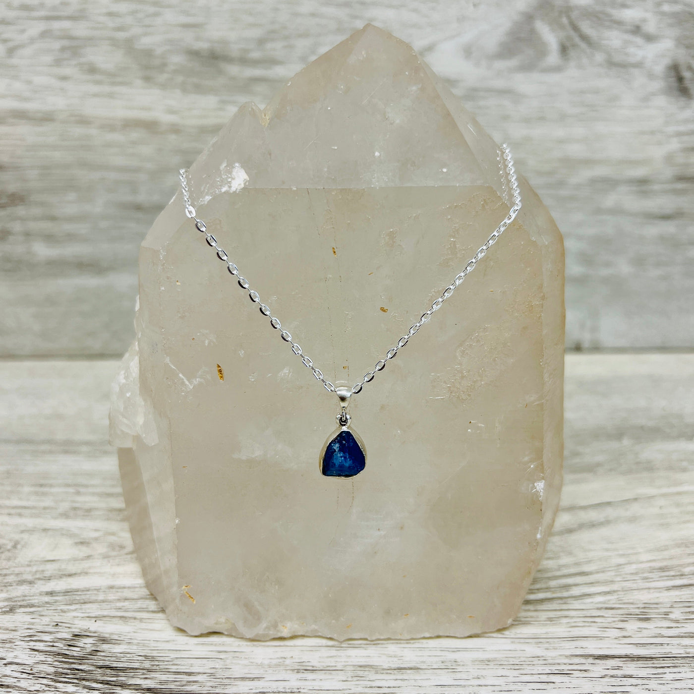 Blue Sapphire Bezel Set sterling silver Pendant