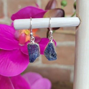 Blue Sapphire Rough Sterling Silver Dangle Earrings .4 - .5" gemstone