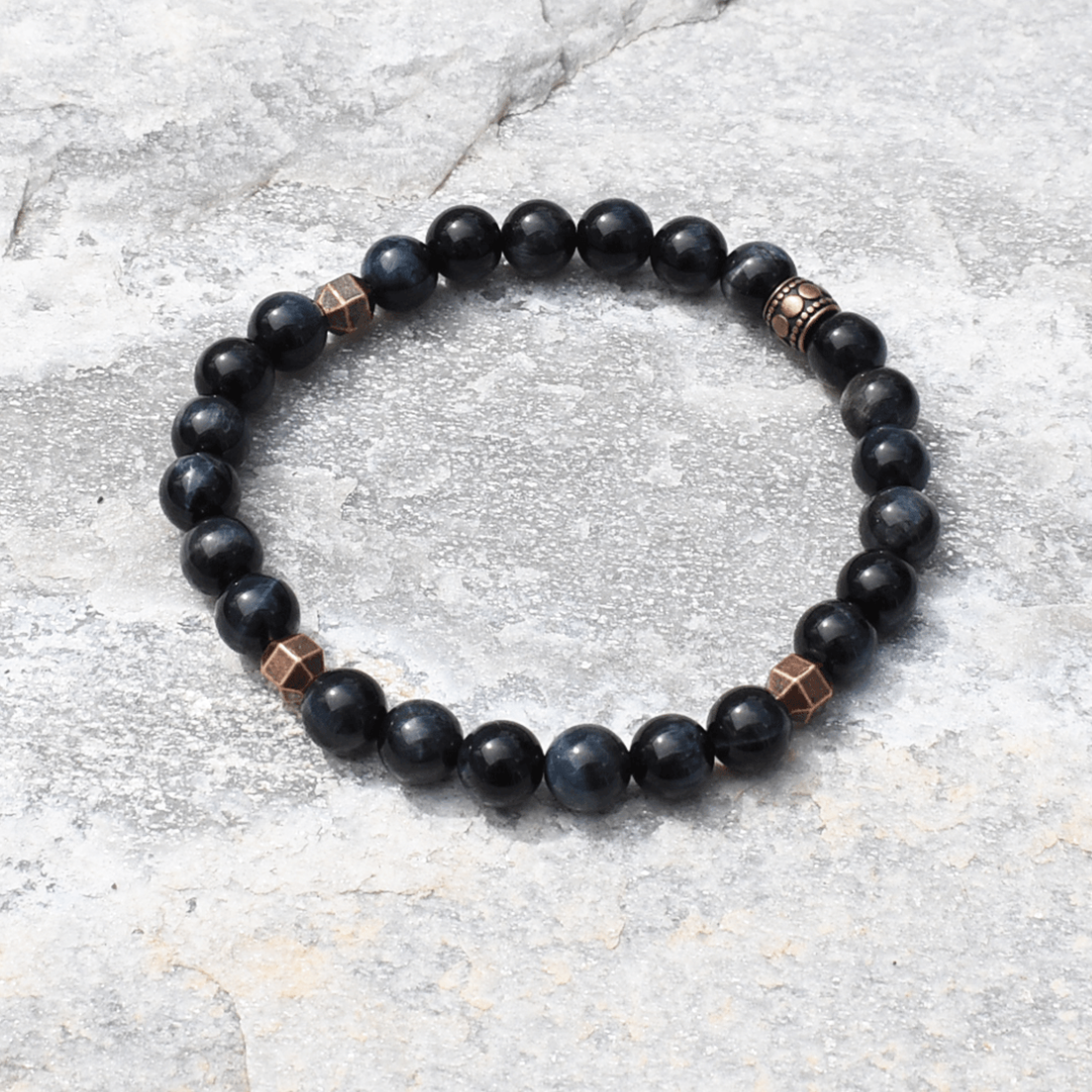 Blue Tiger's Eye with Copper-Plated Accents men Bracelet - Artisan Made