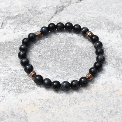 Blue Tiger's Eye with Copper-Plated Accents men Bracelet - Artisan Made