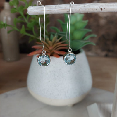 Blue Topaz Faceted Earrings with Decorative sterling silver Findings