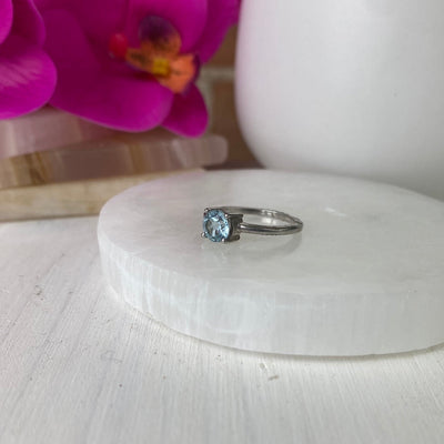 Blue Topaz .25" Prong Ring Round or Oval Cut Sterling Silver Ring (sized)