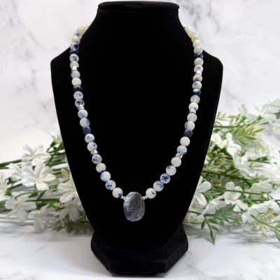 Boulder Opal, Dumortierite and Dumortierite in Quartz Necklace - Artisan Made