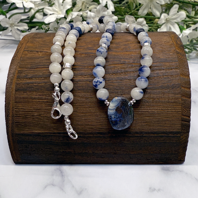 Boulder Opal, Dumortierite and Dumortierite in Quartz Necklace - Artisan Made