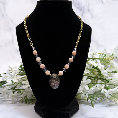Boulder Opal Necklace with Sunstone and Lavender Amethyst - Artisan Made