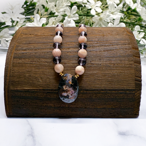 Boulder Opal Necklace with Sunstone and Lavender Amethyst - Artisan Made