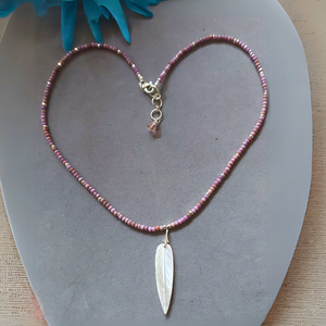 "Briar Rose" Lepidolite & Mother of Pearl Feather Necklace - Artisan Made