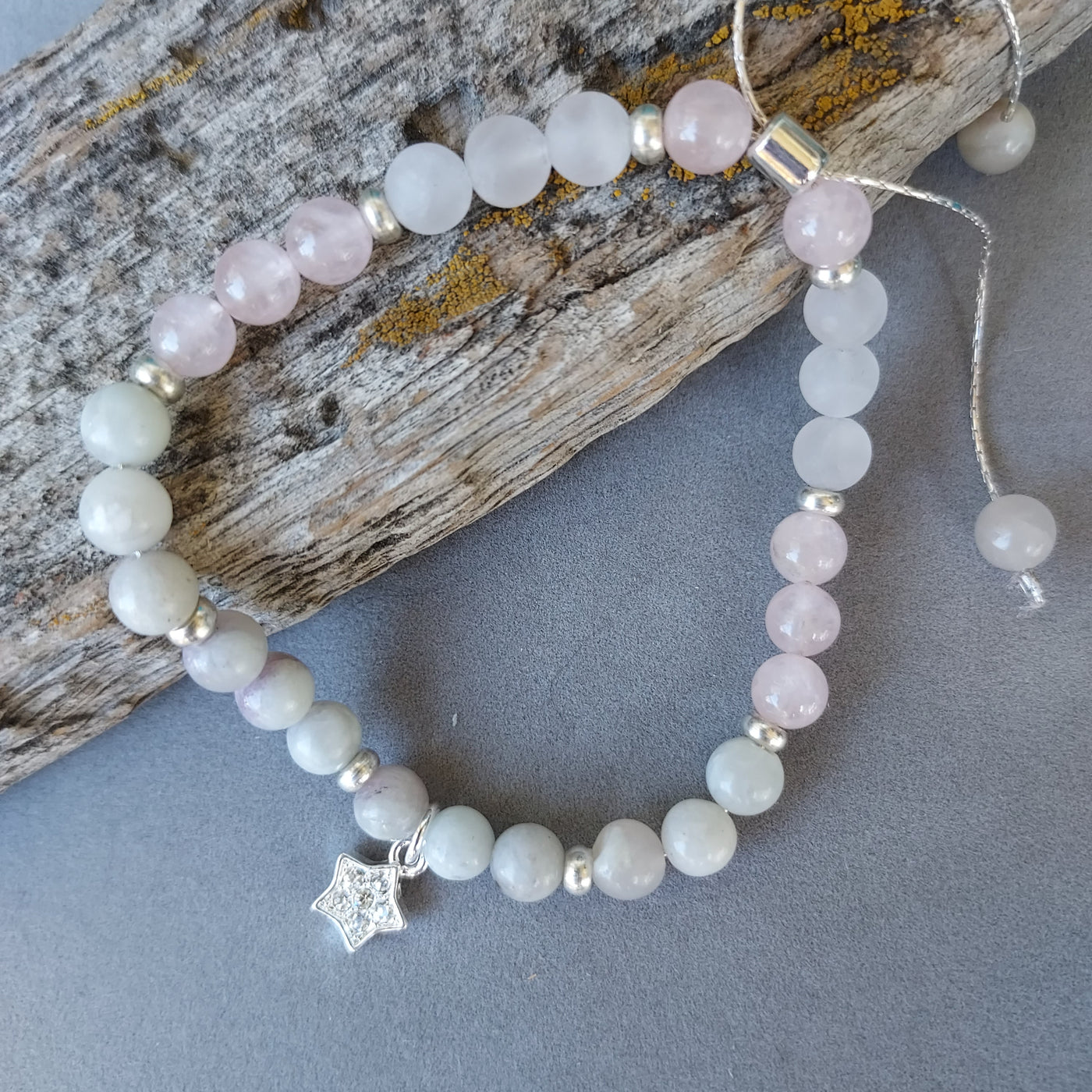 "Briar Rose" Pink Tourmaline, Rose Quartz & Star Bracelet- Artisan Made