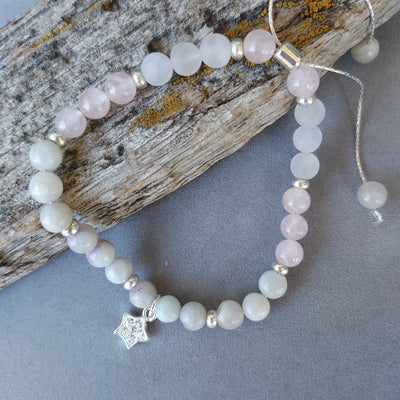 "Briar Rose" Pink Tourmaline, Rose Quartz & Star Bracelet- Artisan Made