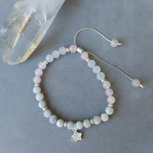 "Briar Rose" Pink Tourmaline, Rose Quartz & Star Bracelet- Artisan Made